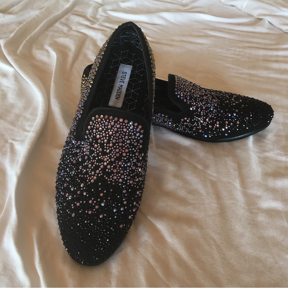 Steve Madden Black and Silver Studded Loafers